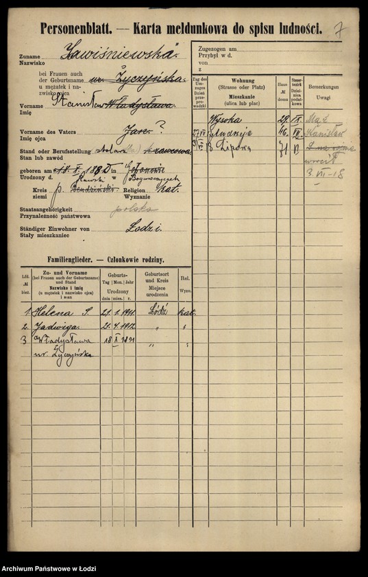 Obraz 9 z jednostki "[Spis ludności Łodzi] Zawisłowski - Zdunek"