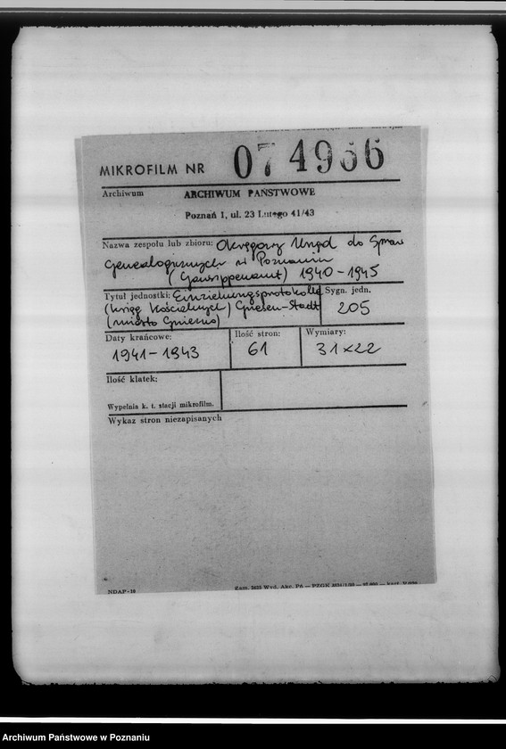 Obraz 2 z jednostki "Einziehungsprotokolle [ksiąg kościelnych] Gnesen-Stadt [miasto Gniezno]"