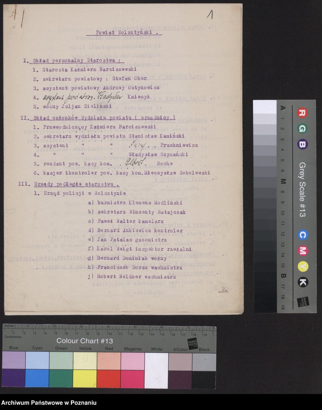 Obraz 3 z jednostki "[Obsada personalna Starostwa Powiatowego w Wolsztynie, skład członków Wydziału Powiatowego, Kierowników i innych urzędów i instytucji działających na terenie powiatu]"