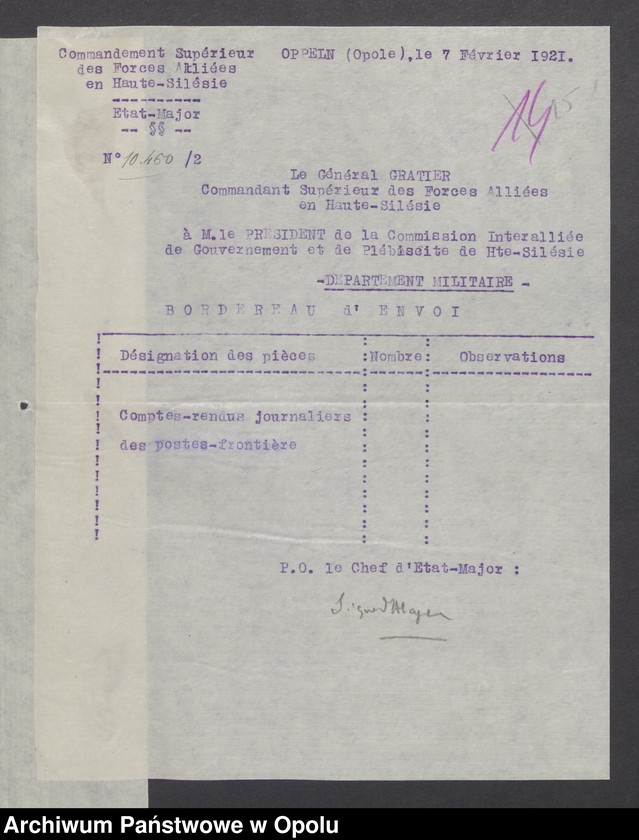 Obraz 17 z jednostki "Sorties /Korespondencja własna wychodząca - pisma, zarządzenia/ 1.02.1921 - 14.04.1921"