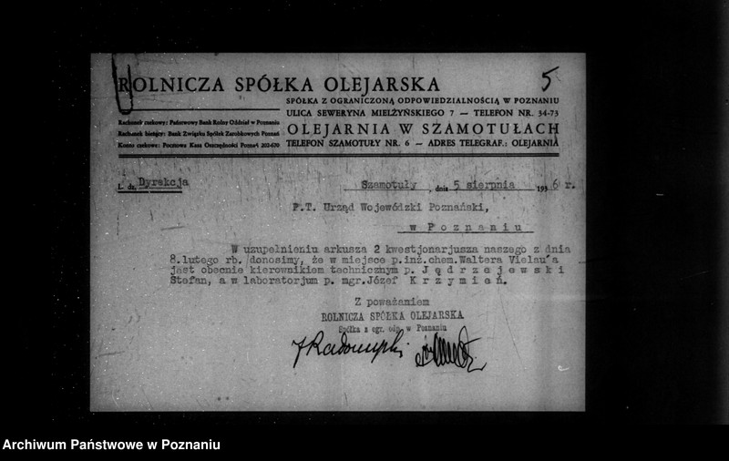 Obraz 9 z jednostki "Kwestionariusz Rolniczej Spółki Olejarskiej Spółka z o. o. w Szamotułach"