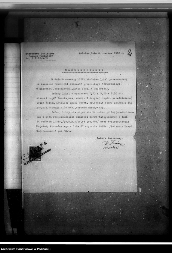 Obraz 6 z jednostki "Zatwierdzenie projektu zakładu przemysłowego nr 523 / rzeźni/ własność Marcelego Żółtowskiego w Zadorach /pow. kościański/"