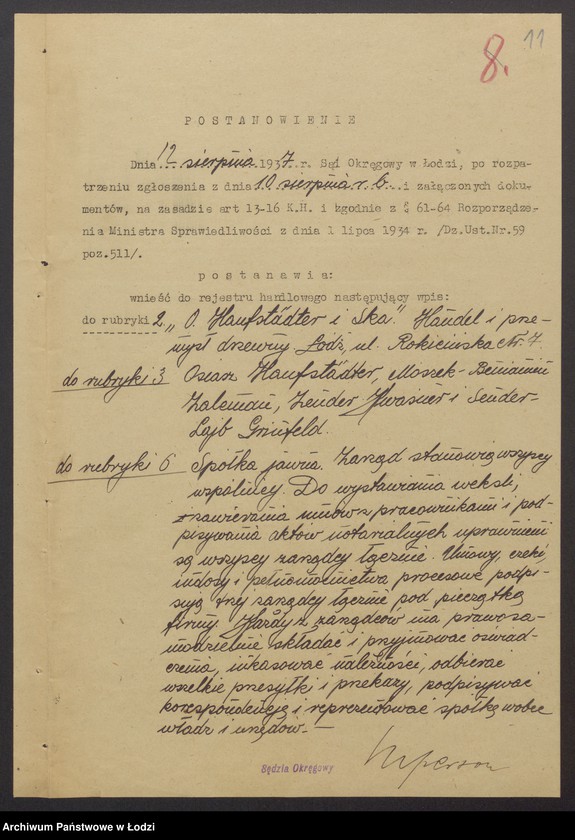 Obraz 13 z jednostki "Osiarz Haufstädter, Moszek Beniamin Zalcman, Zender Kwaśner, Sender Lajb Grinfeld- handel i przemysł drzewny"