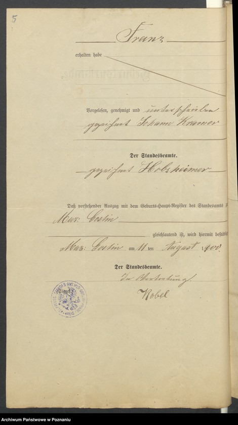 Obraz 7 z jednostki "Die von den Verlobten beigebrachten Urkunden zur Eheschliessung pro 1901. Vol IX"