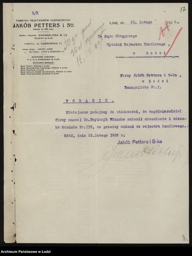 Obraz 19 z jednostki "Jakób Petters i S-ka – wyrób i handel artykułami chemicznymi"