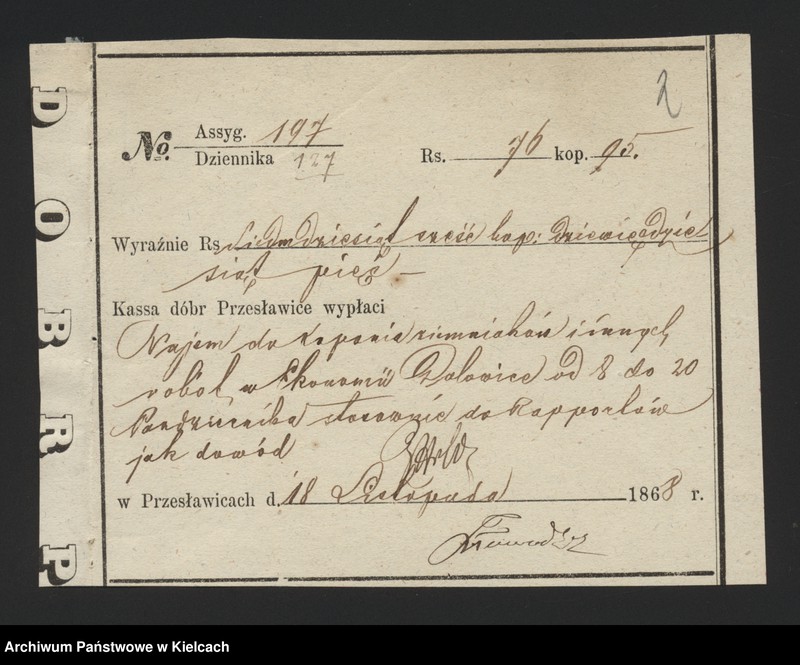 image.from.unit.number "Dowody rozchodu kasy dóbr Przęsławice od 1 listopada do 28 lutego 1869 roku"