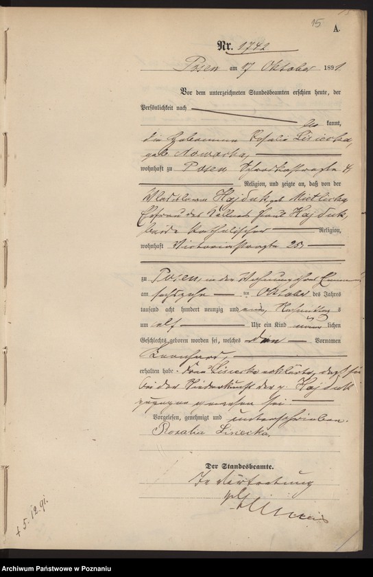 Obraz 19 z jednostki "Księga urodzeń t. V"