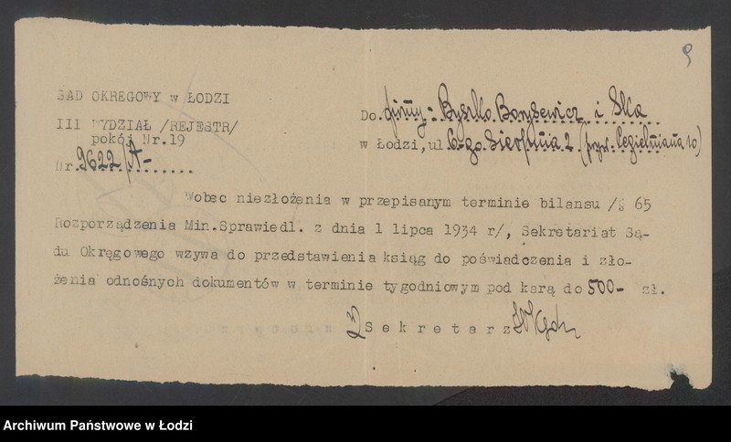 Obraz 11 z jednostki "Byszko Boryszewicz i S-ka- spółka komandytowa- handel hurtowy i detaliczny maszynami do szycia, rowerami i ich częściami"
