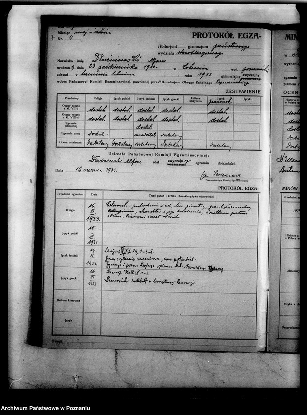Obraz 10 z jednostki "Protokoły egzaminu dojrzałości Państwowego Gimnazjum Klasycznego- Trzemeszno"