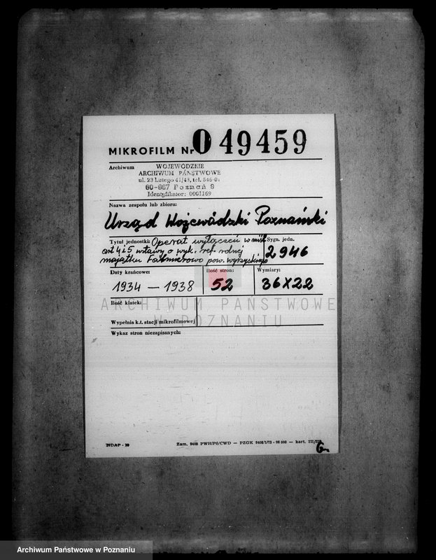 Obraz 2 z jednostki "Operat wyłączeń w myśl art.4 i 5 ustawy o reformie rolnej majątku Falmierowo powiatu wyrzyskiego mikrofilm"