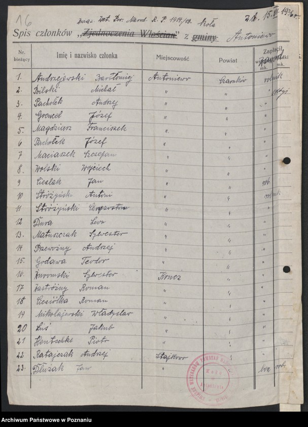 Obraz 19 z jednostki "Sprawozdania z działalności poszczególnych kół okręgu poznańskiego oraz korespondencja dotycząca tych zw. Składy osobowe zarządu."