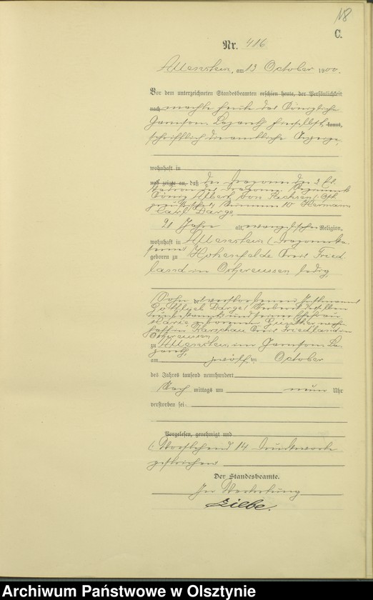 image.from.unit.number "Sterbe-Haupt-Register Tom II,Nr 400 - 522"