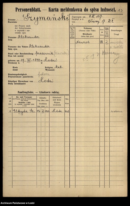 Obraz 15 z jednostki "[Spis ludności Łodzi] Szymański-Szymczacka"