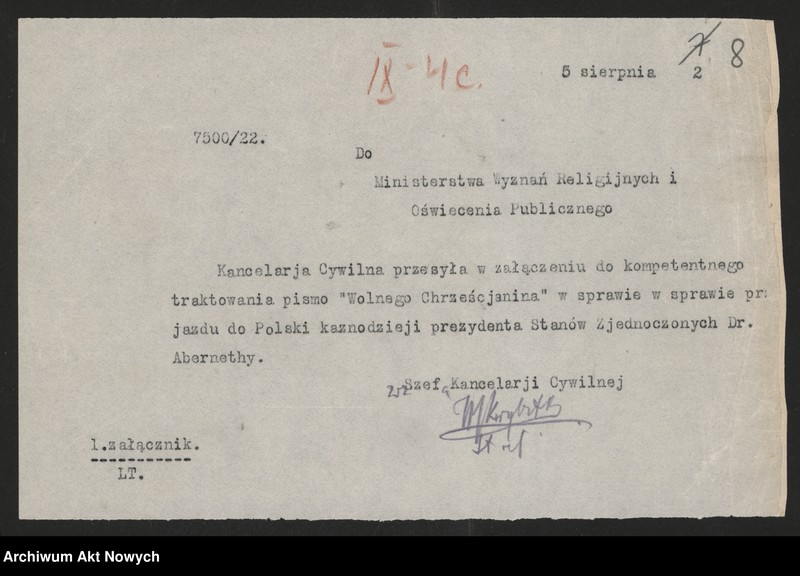 image.from.unit.number "Stany Zjednoczone (korespondencja w sprawie uzyskania pożyczki dolarowej, przyjazdu do Polski księdza dr Abernethy oraz akcji prasowej w Ameryce, skierowanej przeciw Naczelnikowi Państwa)"
