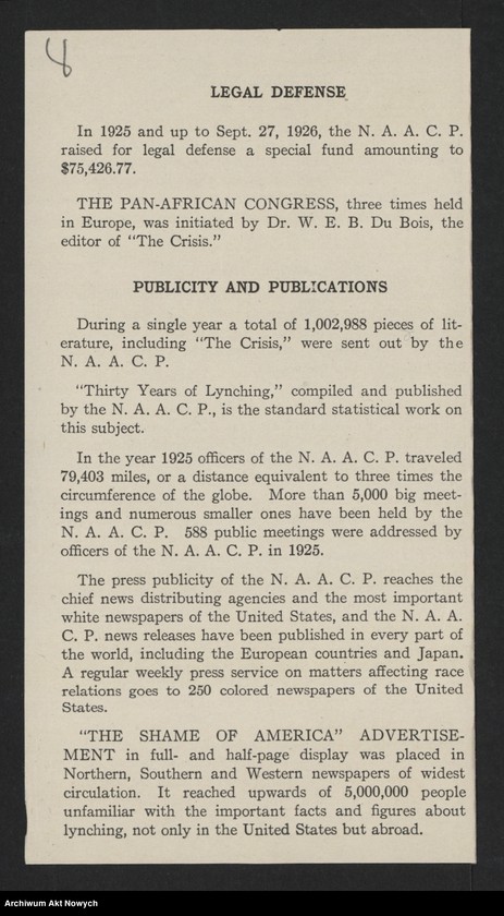 Obraz 10 z jednostki "National Association for the Advancement of Colored People (New York); Załączniki: prospekt; L.1"