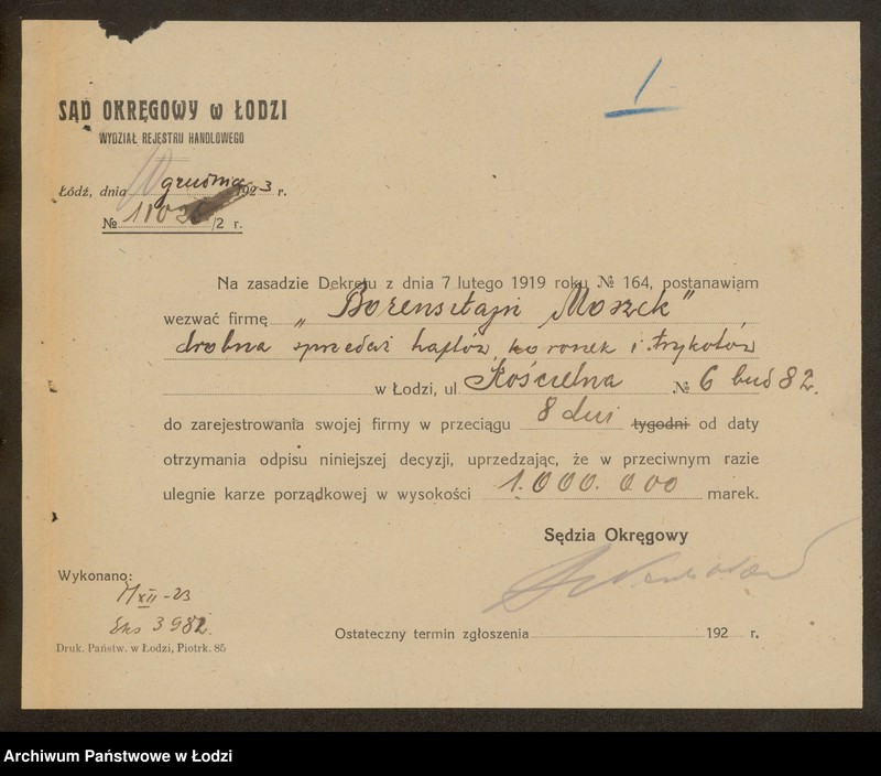 Obraz 3 z jednostki "Mojżesz Borensztajn – sprzedaż trykotów, haftów, koronek"