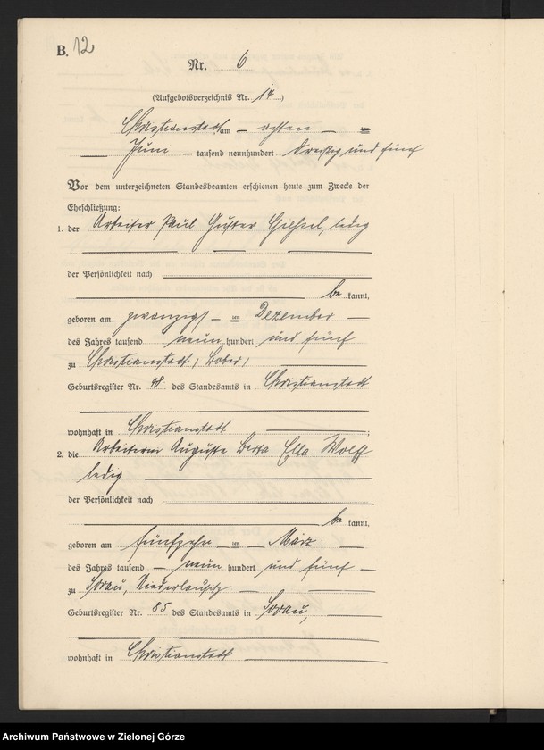 image.from.unit.number "Heirats-Neben-Register Standesamt Christianstadt 1935 No. 1 bis 18"