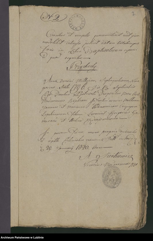 Obraz 7 z jednostki "Alegaty do księgi urodzeń, zapowiedzi, małżeństw i zgonów z 1820 r."