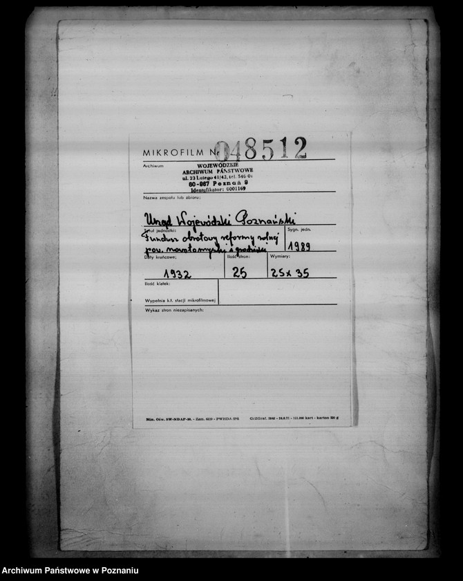 Obraz 2 z jednostki "/Fundusz obrotowy reformy rolnej i zestawienia/ powiaty nowotomyski i grodziski/"