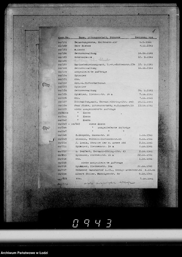 Obraz 5 z jednostki "Konto 00, Komm.181-220 [Rachunki i potwierdzenia odbioru mebli]"
