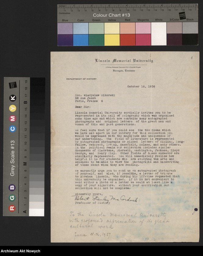 image.from.unit.number "Lincoln Memorial University-Harrogate, Tennesse, USA. Podziękowanie za książkę. Prośba o autograf."