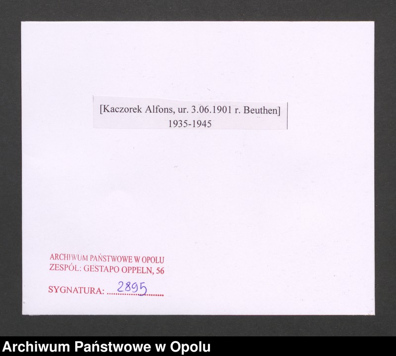 Obraz 2 z jednostki "[Kaczorek Alfons, ur. 3.06.1901 r. Beuthen]"