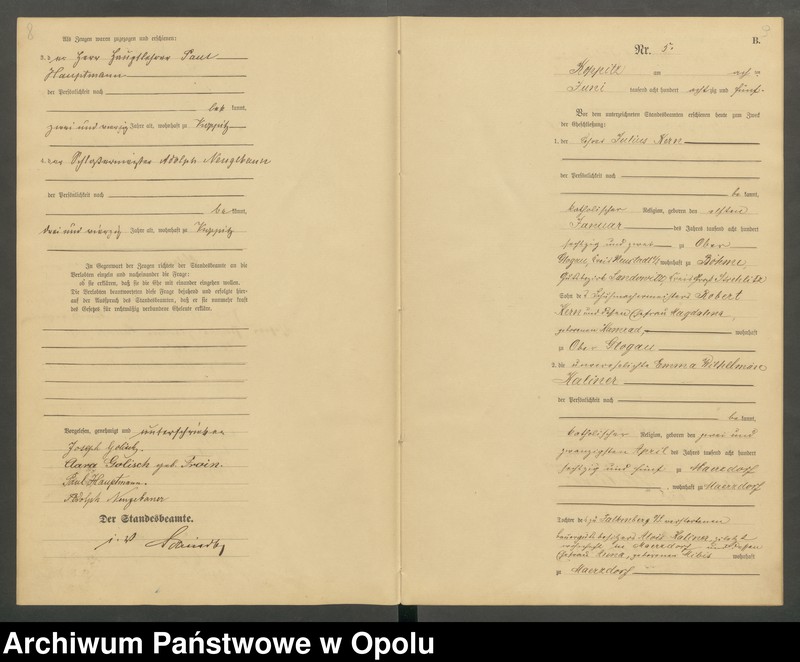 Obraz 7 z jednostki "Heiraths-Haupt-Register Standesamts Koppitz pro 1885"