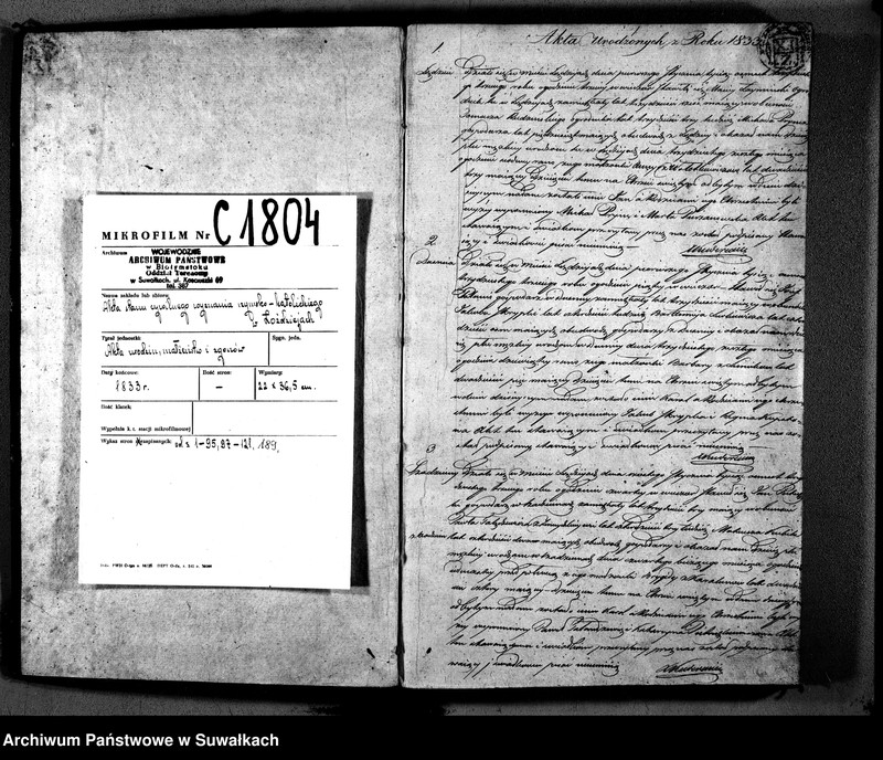 image.from.unit.number "Duplikat Aktów Urodzonych, Zaślubionych i Zeyscia Parafij Łozdzieyskiey Powiatu Seyneńskiego z Roku 1833"