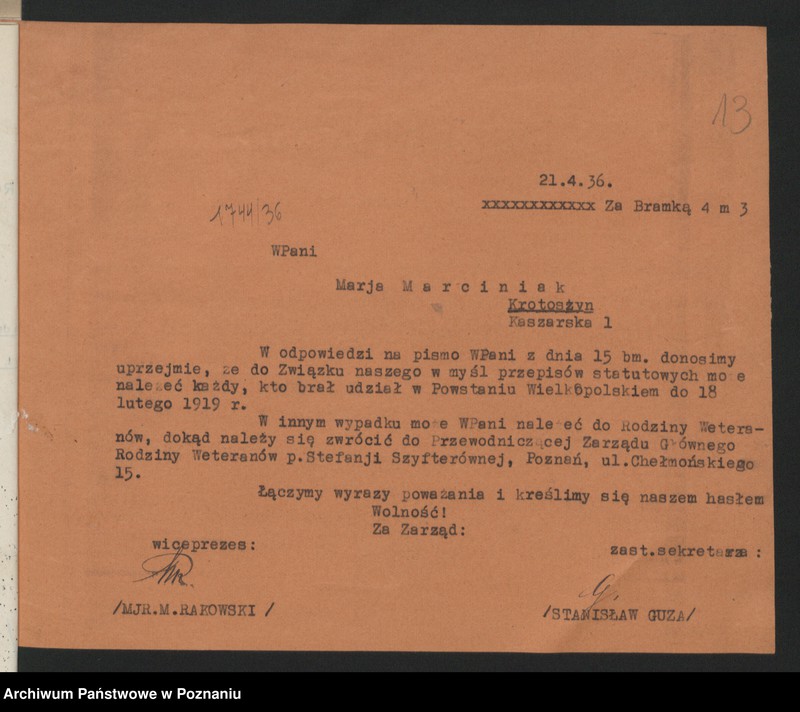 Obraz 19 z jednostki "Korespondencja ogólna Związku Weteranów Powstań Narodowych Rzeczypospolitej Polski."