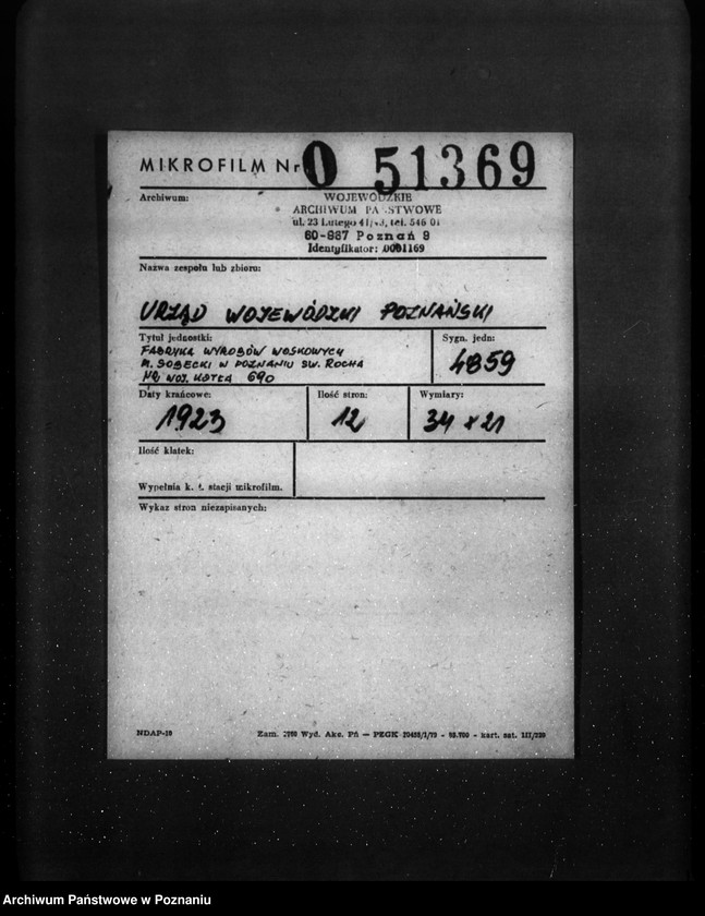 image.from.unit.number "Fabryka wyrobów woskowych M. Sobecki w Poznaniu św. Rocha  nr woj. 690"