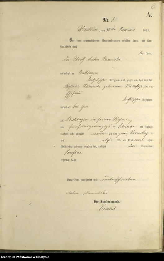 Obraz 8 z jednostki "Geburts-Haupt-Register Nr 1 - 86"