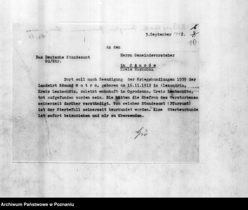 Obraz 14 z jednostki "Beurkundung des Sterbefalles des Landwirts Edmund Modro (Ogrodzona, powiat łęczycki)"