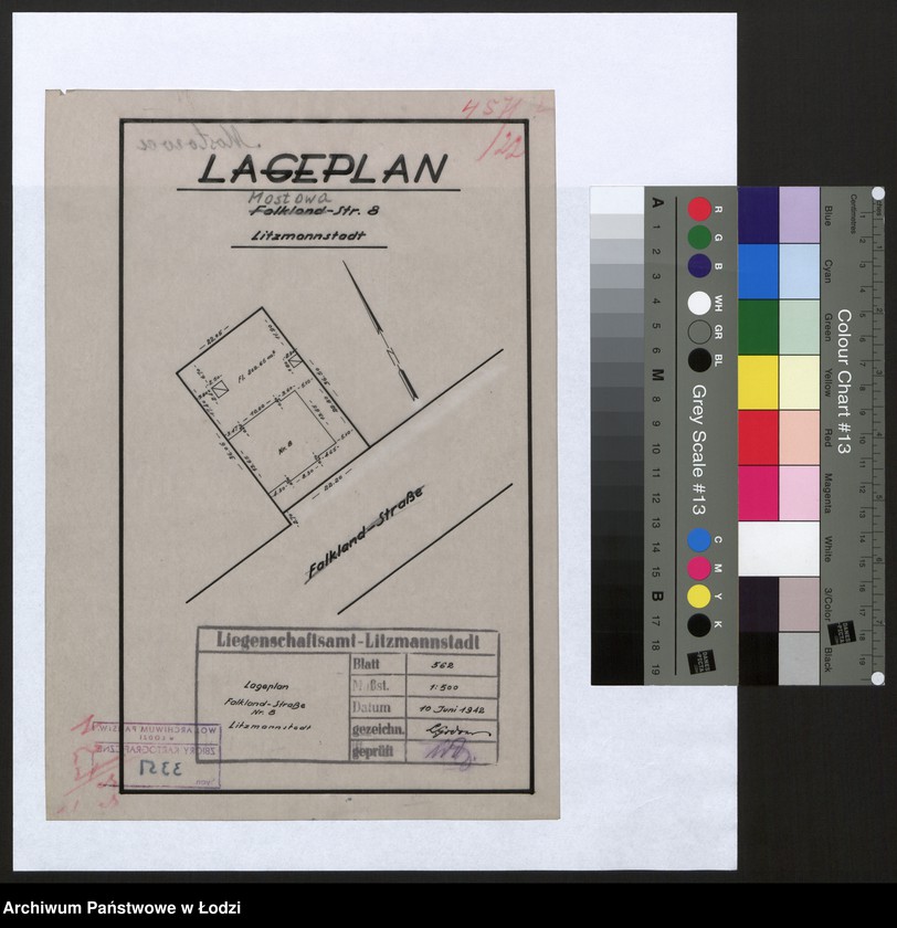 Obraz 1 z jednostki "Lageplan Falkland-Strasse Nr. 8 Litzmannstadt"