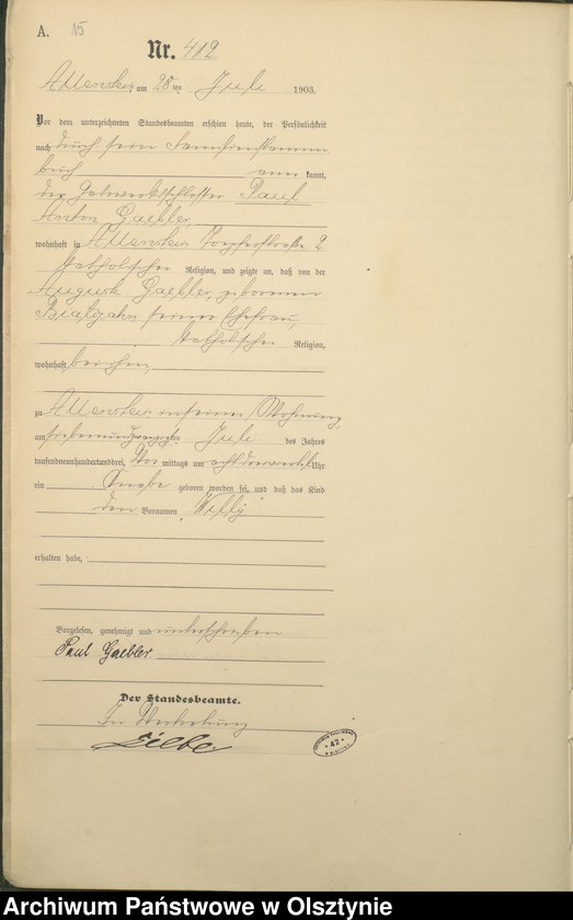 image.from.unit.number "Geburts-Haupt-Register Tom II,Nr 400 - 765"