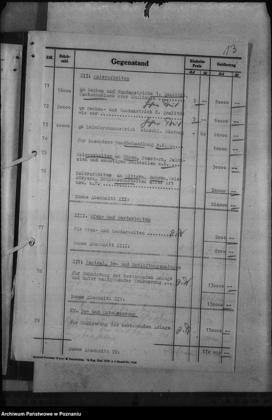 Obraz 17 z jednostki "Kostenvoranschlag. Neugestaltung des Schlosses zu Posen"