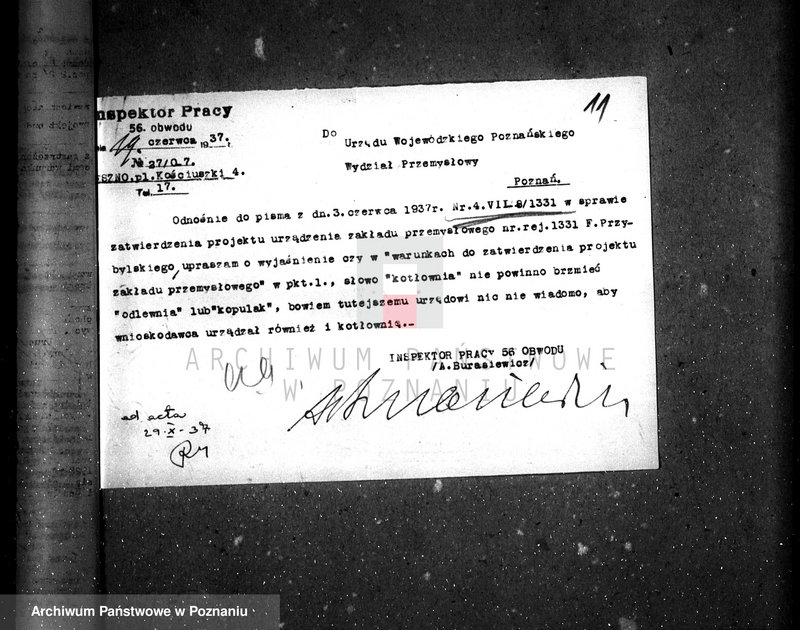 Obraz 15 z jednostki "Zatwierdzenie zakładu przemysłowego /odlewni metalu/ F. Przybylskiego w Lesznie"