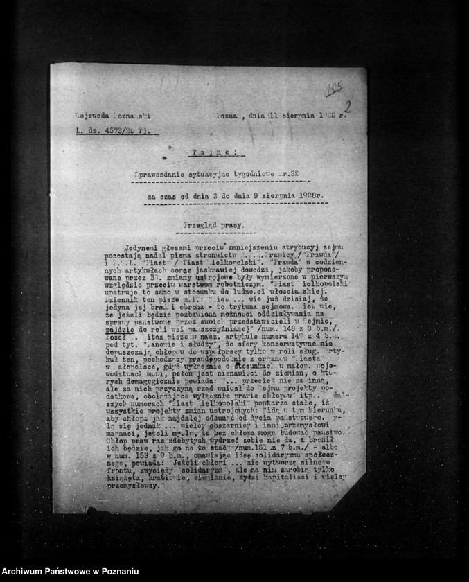 Obraz 6 z jednostki "Sprawozdania sytuacyjne tygodniowe za czas od 3 sierpnia do 30 sierpnia 1928 r."