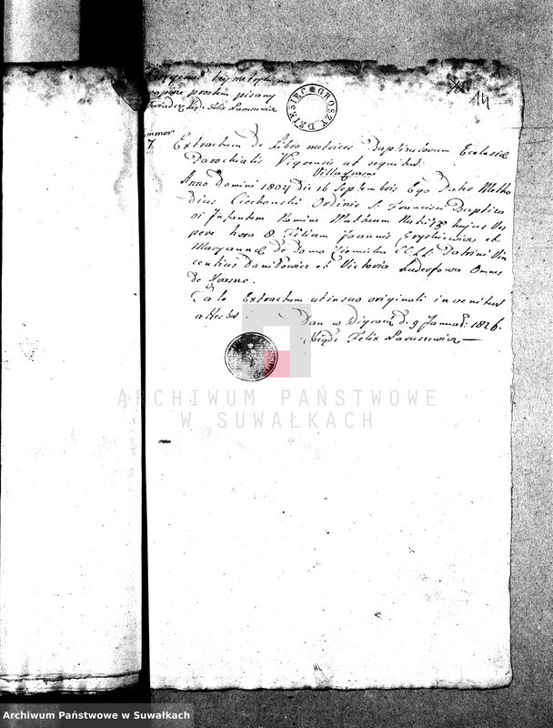 image.from.unit.number "Dowody służące do Aktów Ślubnych Gminy Wigierskiey na Rok 1826."