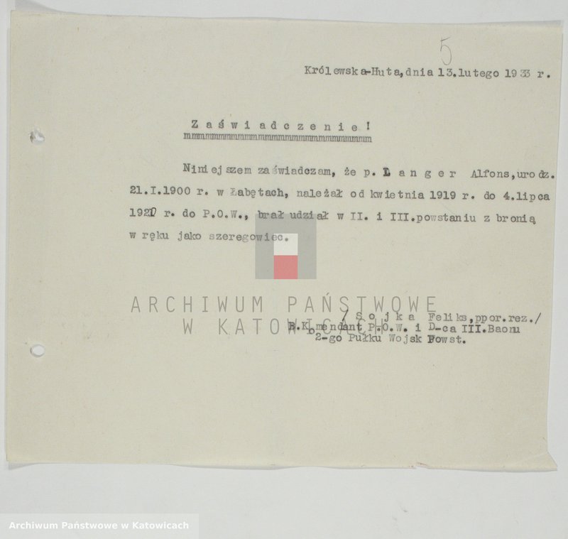 Obraz 8 z jednostki "Zaświadczenia o udziale w powstaniach śląskich, t. II"