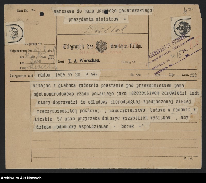 image.from.unit.number "Hołdy; listy, depesze, adresy, od instytucji, organizacji, osób prywatnych"