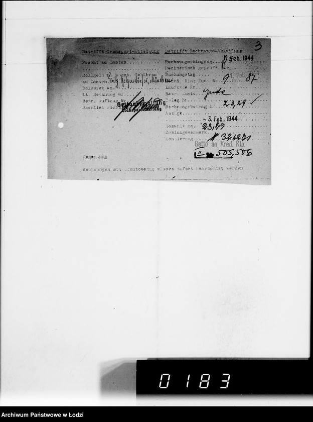 Obraz 7 z jednostki "Schenker u.Co [rachunki za dostawy towarów do Getta]"