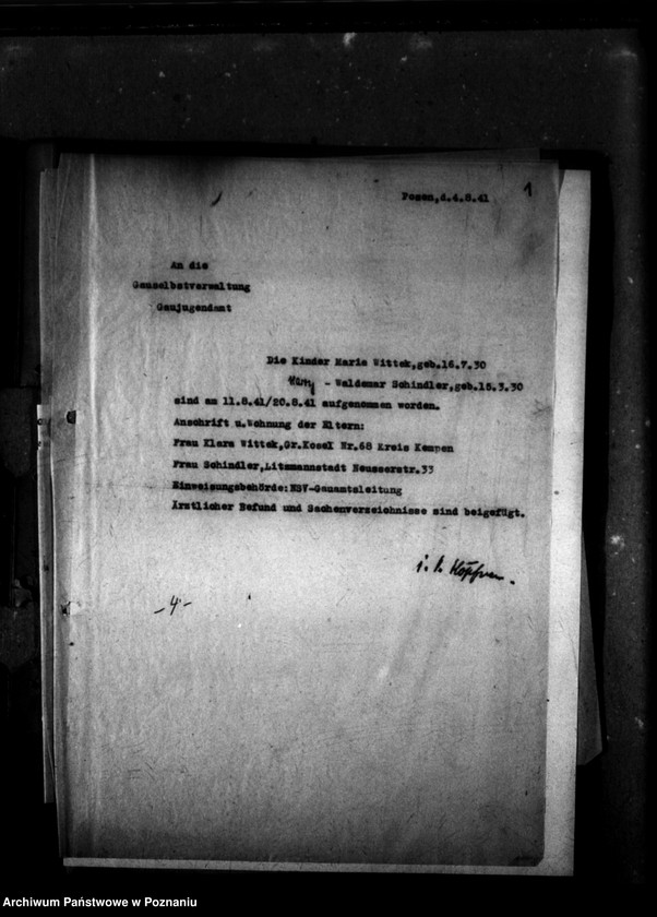 Obraz 5 z jednostki "Schriftwechsel mit Gaujugendamt betreffend ehemalige Heimkinder [Korespondencja w sprawie przekazywanych dzieci]."