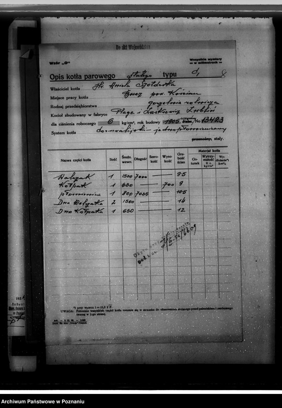 Obraz 12 z jednostki "Gorzelnia rolnicza w Buczu - hr. A. Szołdrskiej, pow. kościański nr woj. kotła 6609"