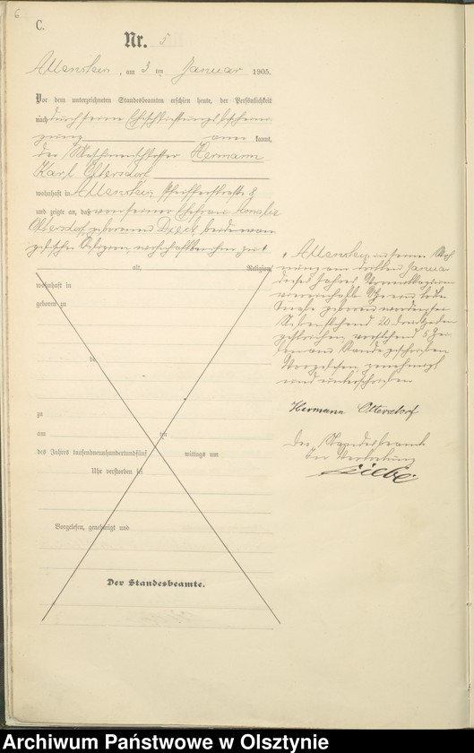 image.from.unit.number "Sterbe-Haupt-Register Tom I, Nr 1 - 425"