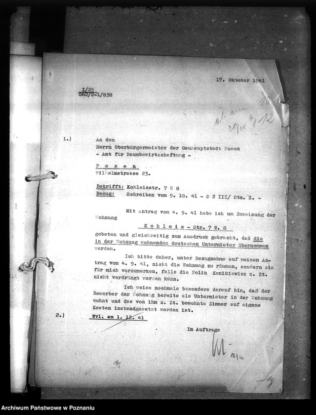 Obraz 16 z jednostki "Wohnungszuweisungen für Deutsche. Verdrängung der Polen."