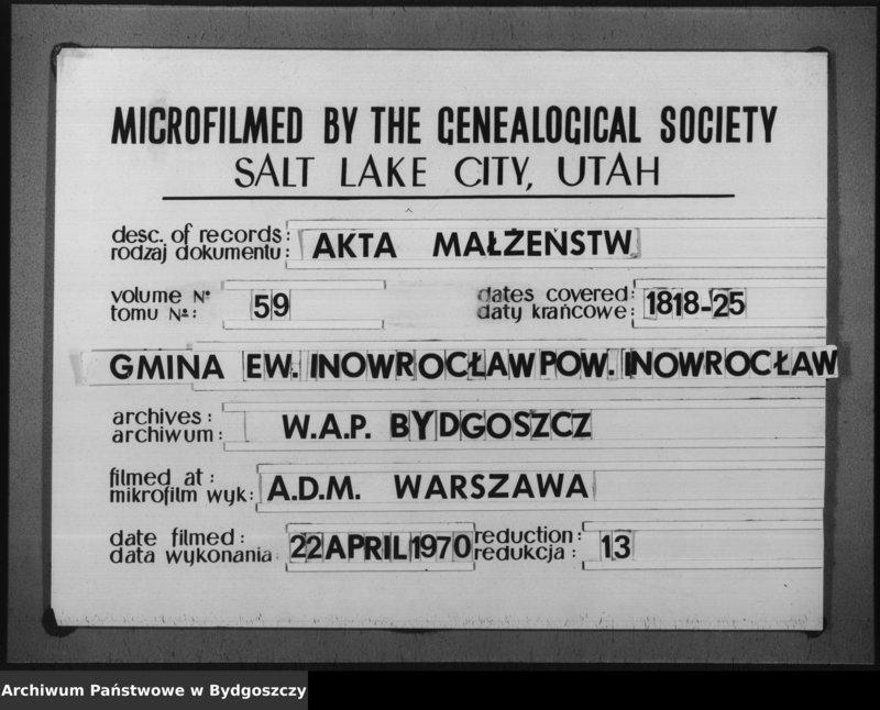 image.from.unit.number "Verzeichniss der Getrauten aus der evangel. Stadt- und Landgemeinde von Inowrazlaw Jahr 1818 bis incl. 1825"