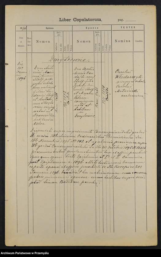 image.from.unit.number "Extractus e libris metricalibus natorum et baptisatorum copulatorum a mortuorum Diocesis Premisliensis decanatus Pruchnicensis parochiae Kosienicensis ex Anno Domini 1896"
