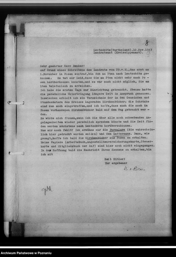 Obraz 13 z jednostki "[Korespondencja w sprawach organizacyjnych, sprawozdanie z działalności, Kreissippenamt Lentschütz Łęczyca, województwo łódzkie]"