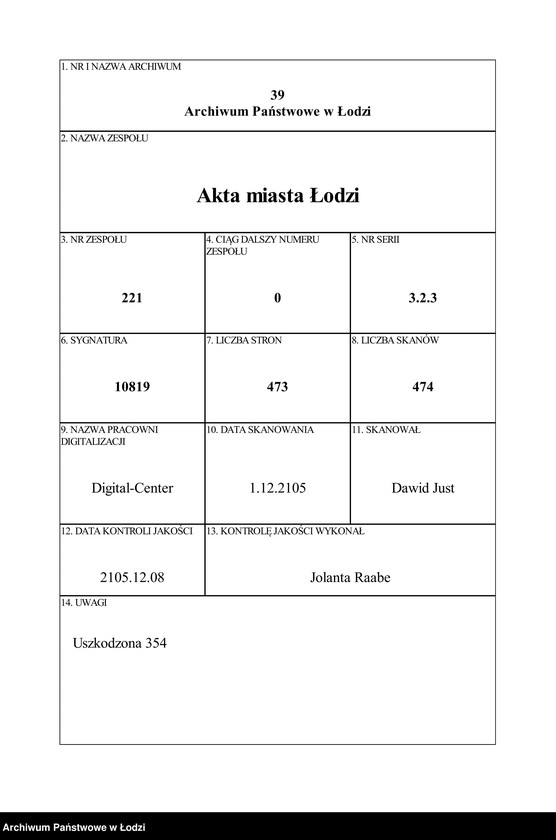 Obraz 1 z jednostki "Dowody metrykalne stałych mieszkańców m. Łodzi nr domu 1133-1133b"