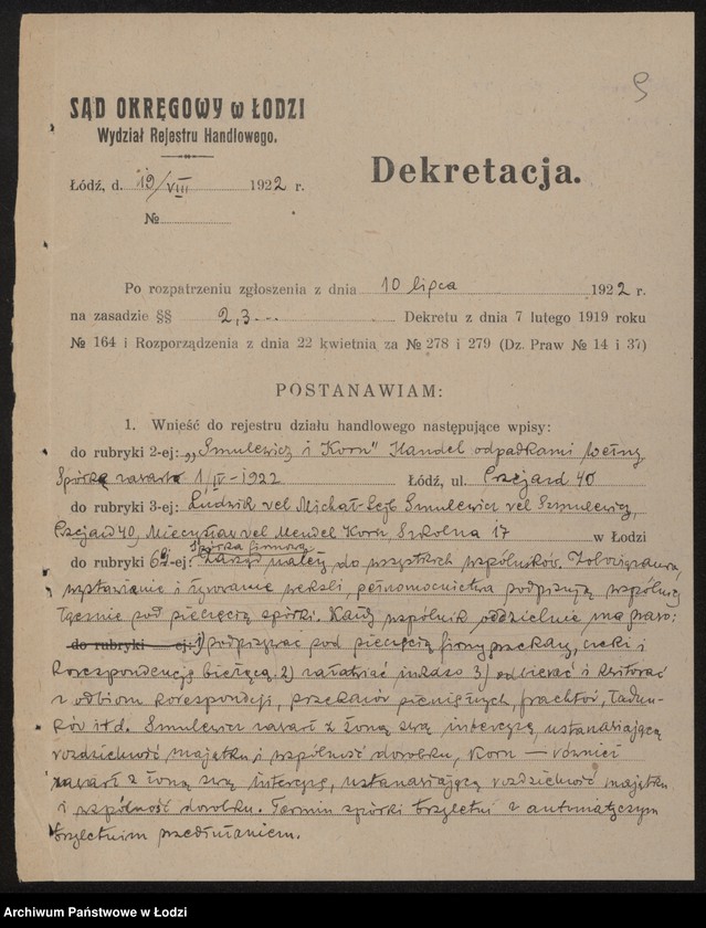 Obraz 11 z jednostki "Szmulewicz i Kon- handel odpadkami wełny"